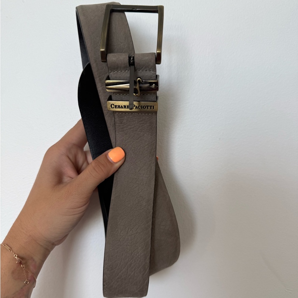 Cesare Paciotti Taupe Leather Belt with Brass Buckle